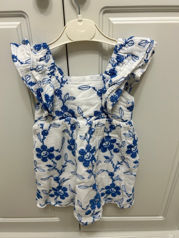 Mavi Nakışlı Kolsuz Bohem Kız Elbisesi - Görsel 2