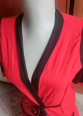 Kırmızı Uzun Kadın Sabahlık - Görsel 2