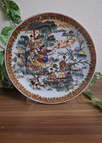 1 adet el boyama Japon kızı dekor tabak - Görsel 2