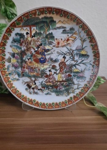 1 adet el boyama Japon kızı dekor tabak - Görsel 3