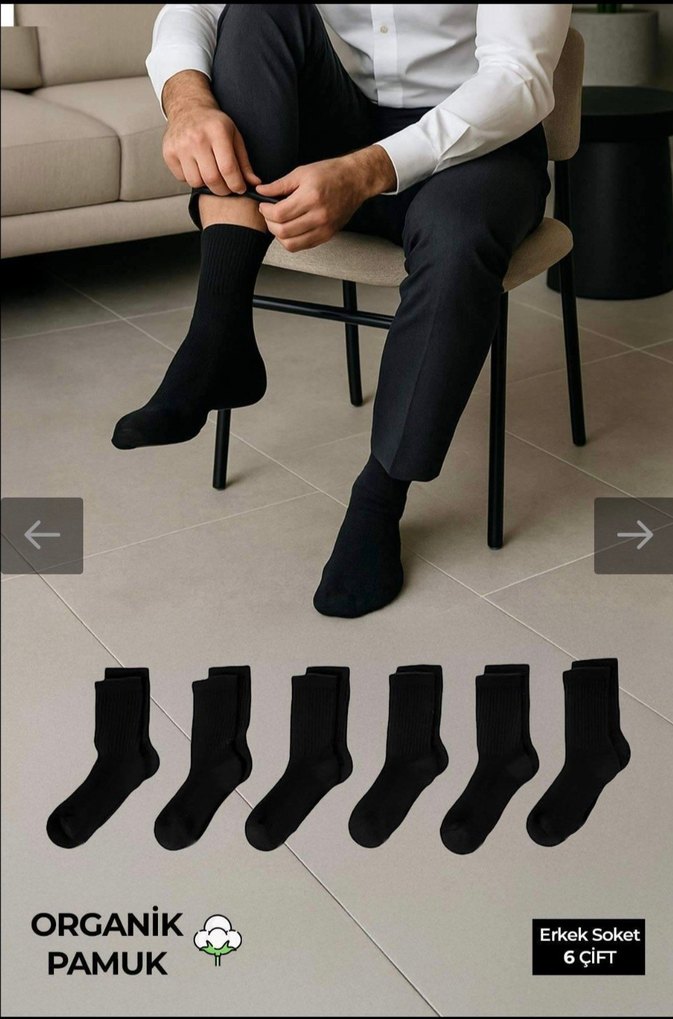 Misirli Organik Pamuk Siyah Erkek Çorap 6'lı - Görsel 3