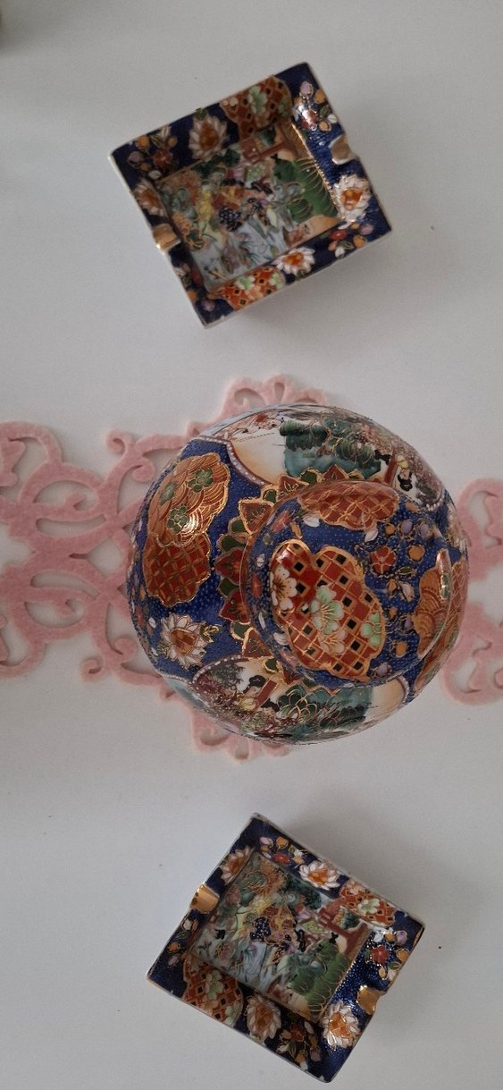 3 lü el boyaması japon kız figürlü dekoratif takım - Görsel 5