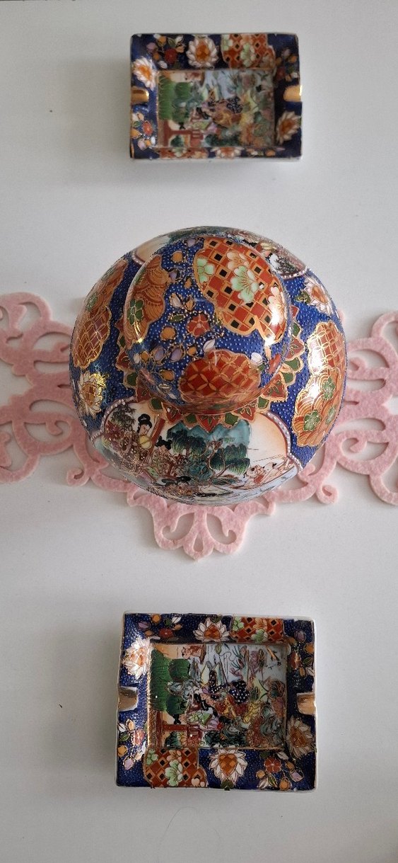 3 lü el boyaması japon kız figürlü dekoratif takım - Görsel 2