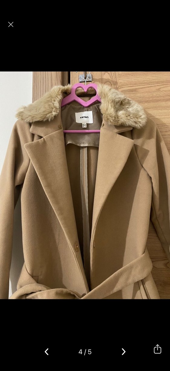 Kürk Yakalı Bej Kaban - Görsel 5