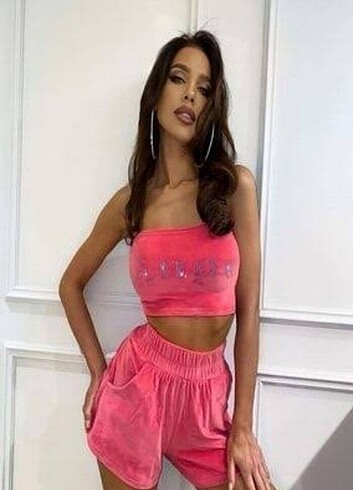 Pembe Taşlı İkili Şort Barbie Takımı ????