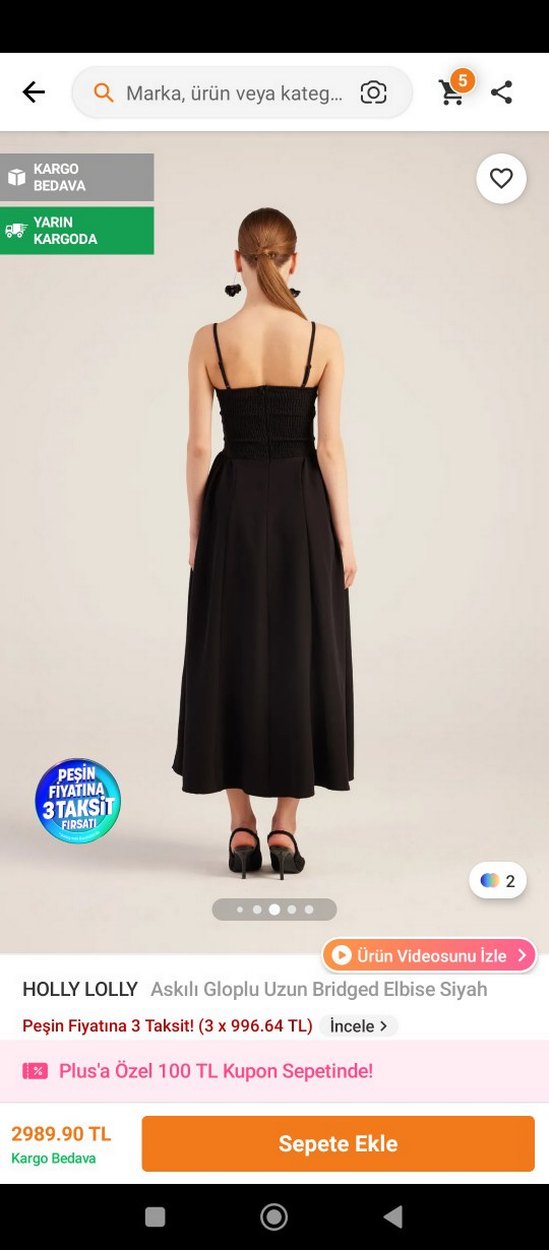 Askılı Siyah Uzun Pilili Elbise - Görsel 2