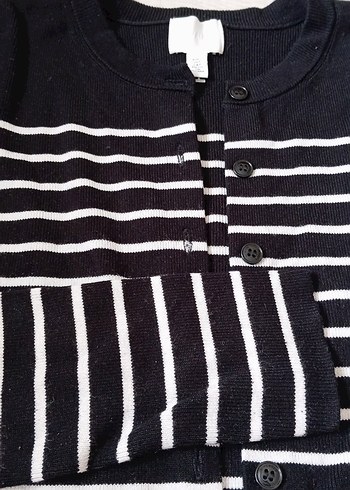 H&M H&M Düğmeli Siyah Beyaz Çizgili Kadın Hırka