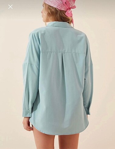 s Beden Su yeşili oversize gömlek
