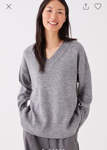 Gri V Yakalı Örgü Yün Kadın Kazak - Görsel 2