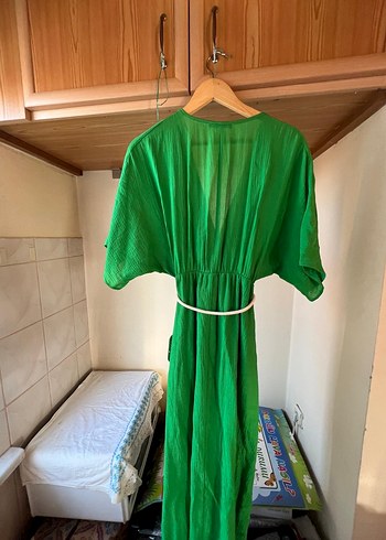 Fred Perry Drapeli Yeşil Uzun Bohem Elbise