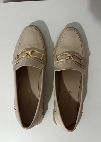 Bej Deri Tokalı Kadın Loafer - Görsel 5