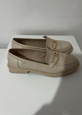 Bej Deri Tokalı Kadın Loafer - Görsel 2