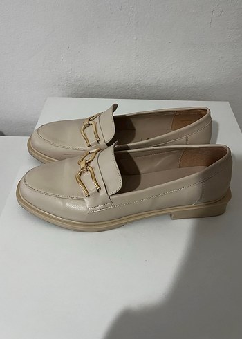 Bej Deri Tokalı Kadın Loafer - Görsel 4