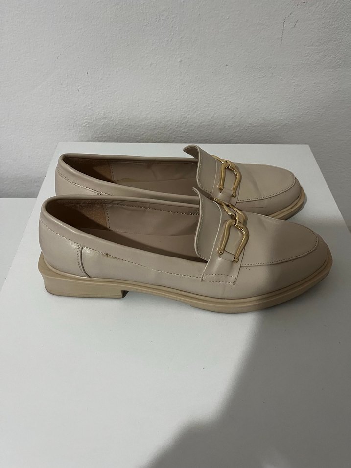 Bej Deri Tokalı Kadın Loafer - Görsel 2