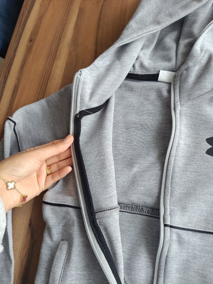 Gri Kapüşonlu Fermuarlı Erkek  çocuk Sweatshirt - Görsel 4