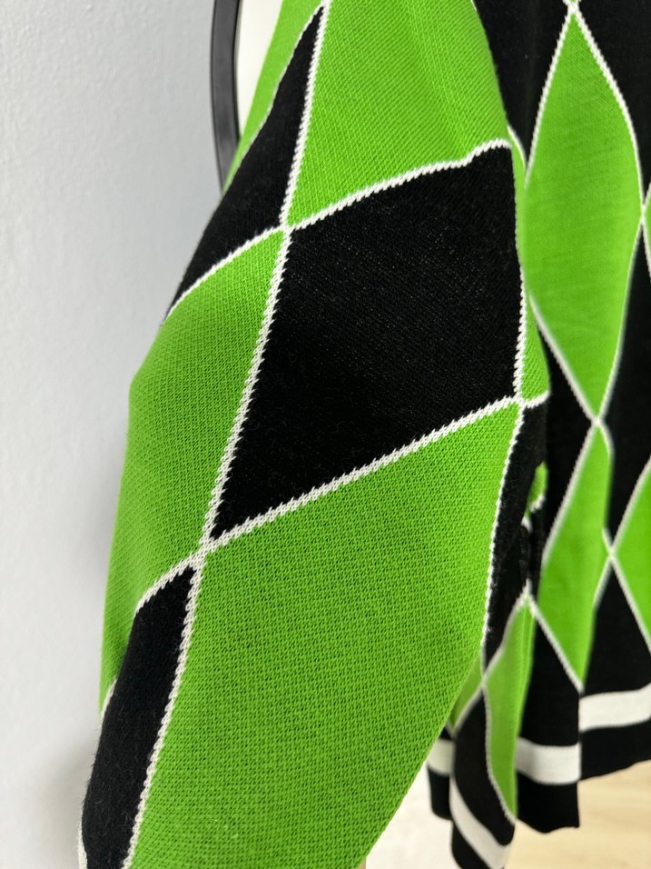 Renkli Desenli Yeşil Triko Kadın Kazak - Görsel 2