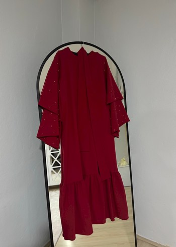 Bordo Uzun Kollu Nakışlı Bohem Elbise - Görsel 2