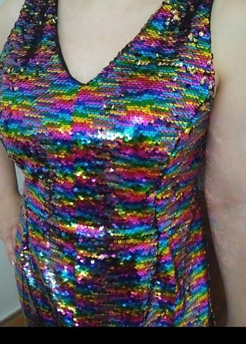 Renkli payetli nişan after party elbisesi - Görsel 2