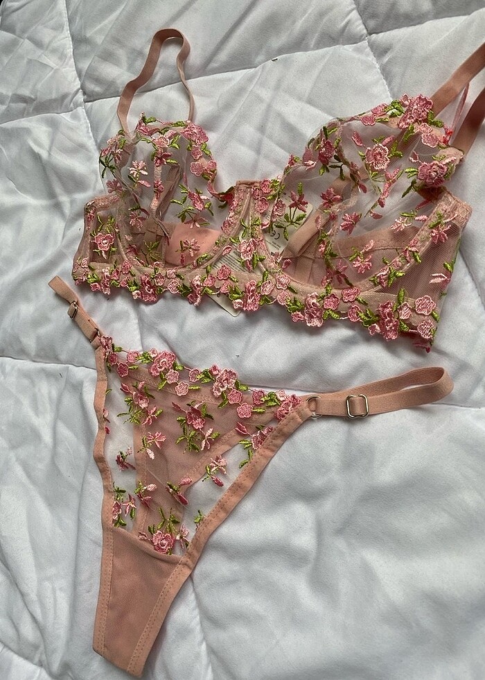 brode çiçekli südyen takımı - Görsel 3