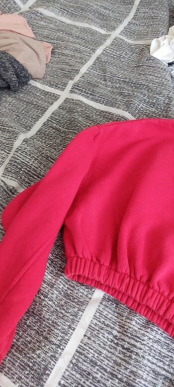 universal Beden Kırmızı kısa altı lastikli sweatshirt