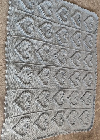 mavi Nakışlı Örgü Bebek Battaniyesi - Görsel 2