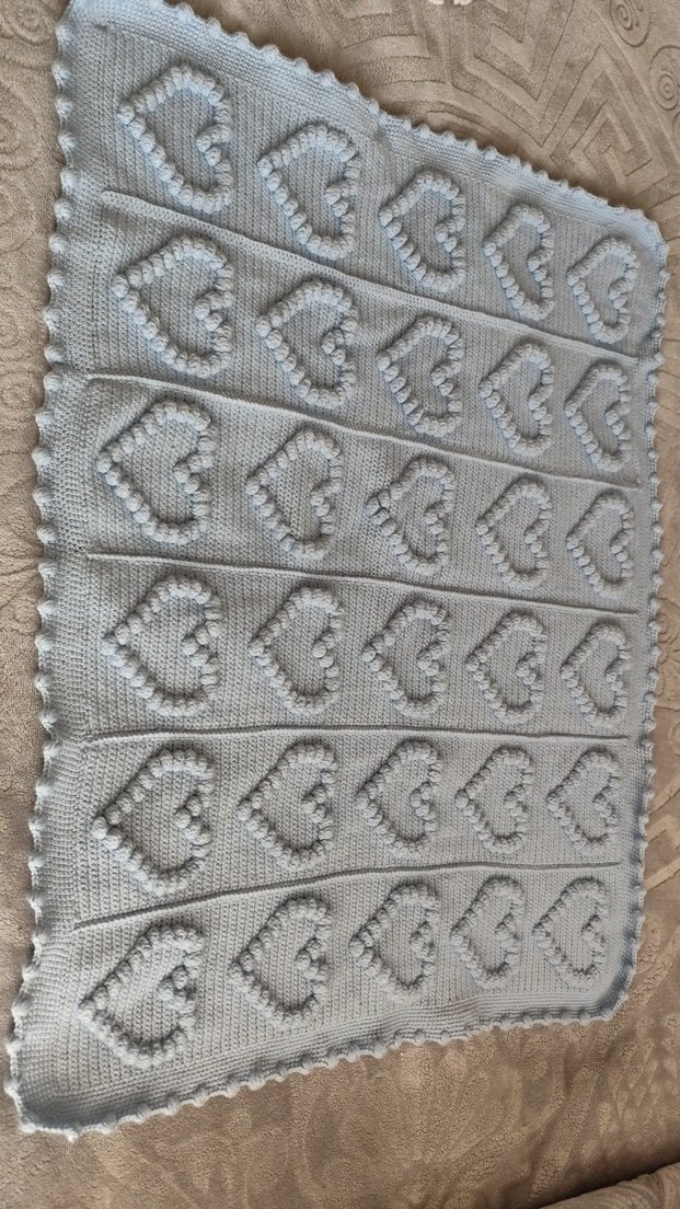 mavi Nakışlı Örgü Bebek Battaniyesi - Görsel 2