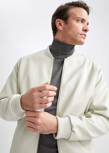 Beyaz Regular Fit Erkek Deri Ceket - Görsel 2