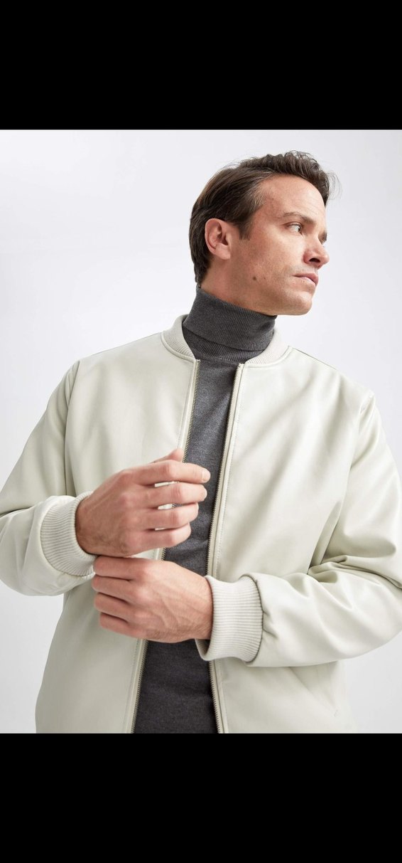 Beyaz Regular Fit Erkek Deri Ceket - Görsel 2