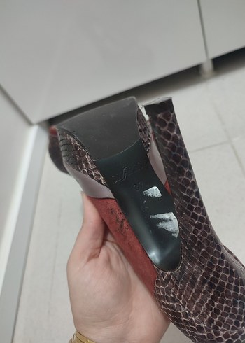 Kahverengi Yılan Desenli Süet Platform Topuklu - Görsel 3