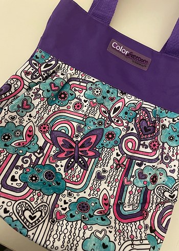 Renkli Baskılı Mor Kadın Tote Çanta - Görsel 2