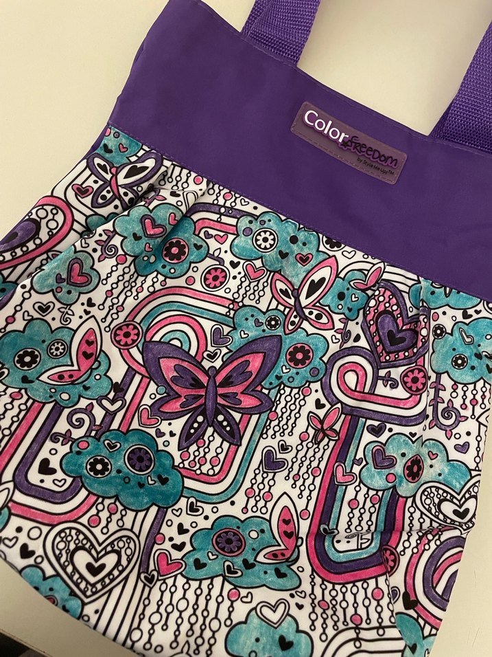 Renkli Baskılı Mor Kadın Tote Çanta - Görsel 2