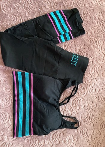 Kızlar için Siyah Şeritli Fit Spor Takım - Görsel 3