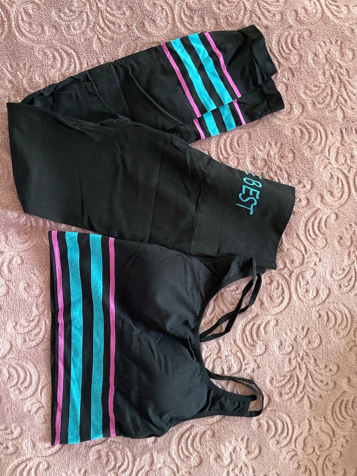 Kızlar için Siyah Şeritli Fit Spor Takım - Görsel 3