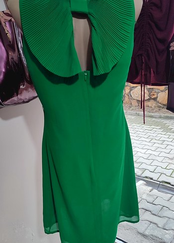 Yeşil Saten Midi Elbise - Görsel 2