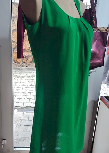 Yeşil Saten Midi Elbise - Görsel 5
