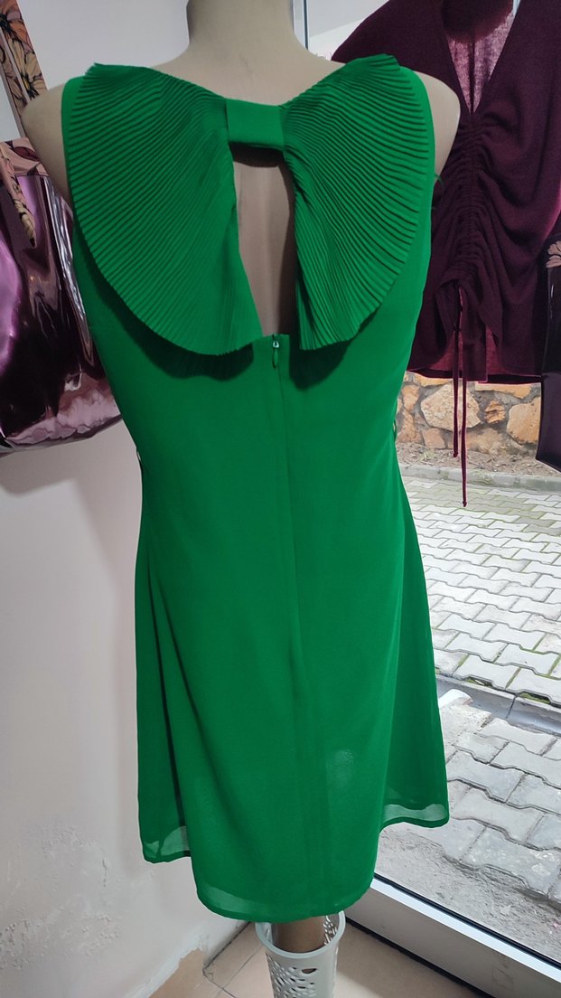 Yeşil Saten Midi Elbise - Görsel 2
