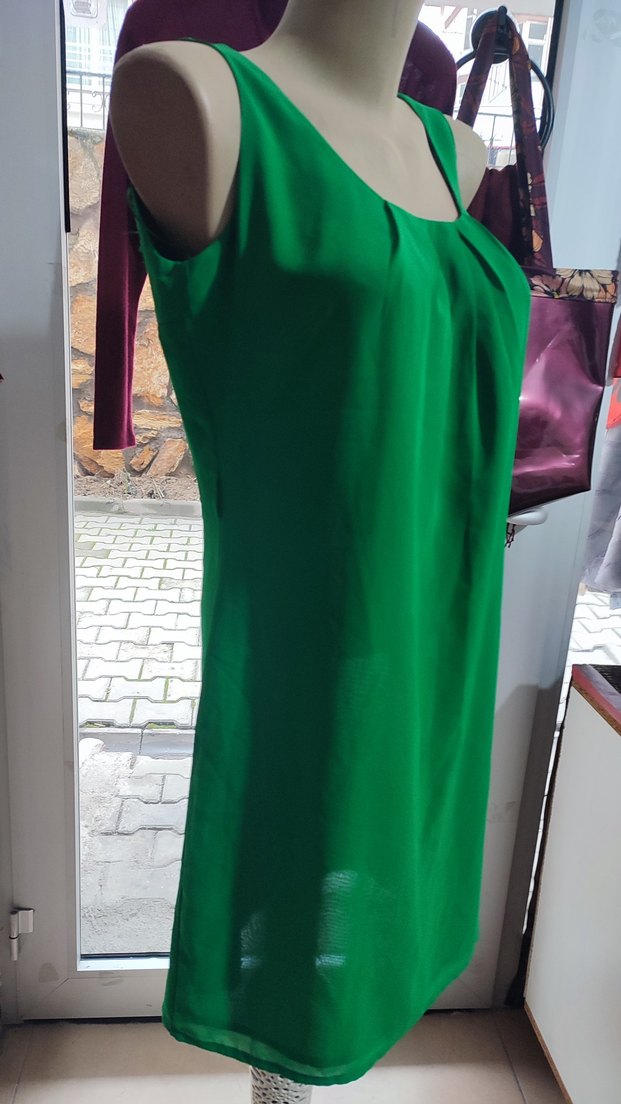 Yeşil Saten Midi Elbise - Görsel 5