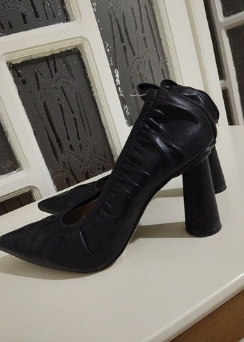 38 Beden siyah Renk Kadın Siyah Pliseli Topuklu Stiletto