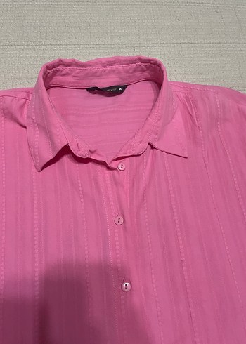 Defacto Düğmeli Pembe Keten Kadın Gömlek