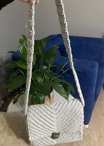 Gri Örgü Kadın Çanta - Görsel 3