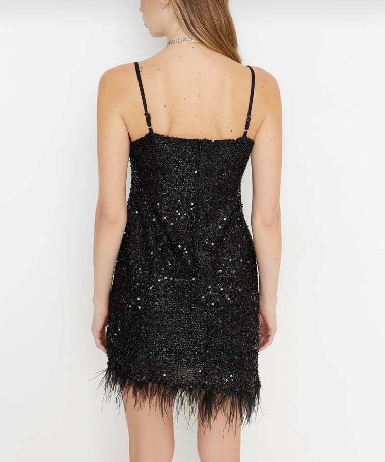 Payetli Siyah Mini Abiye Elbise - Görsel 2