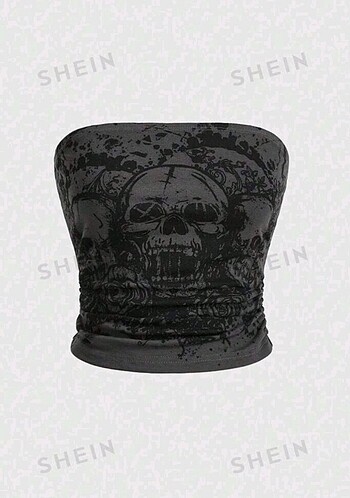 Shein straplez skull crop