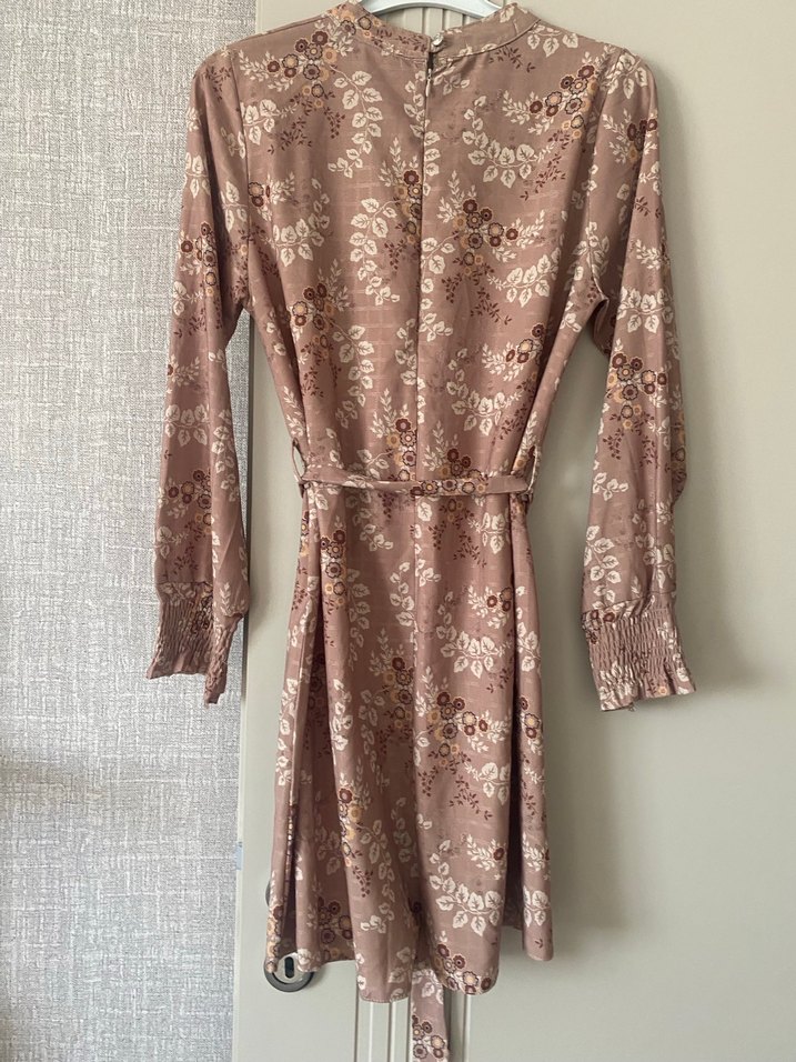 Bej Çiçek Desenli Bohem Midi Kadın Elbise - Görsel 2