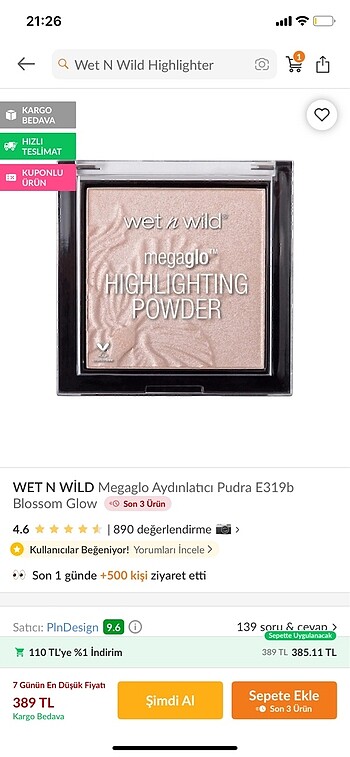 Wet n Wild highlighter