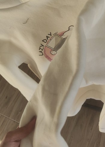 s Beden beyaz Renk Beyaz Kapüşonlu Baskılı Kadın Sweatshirt