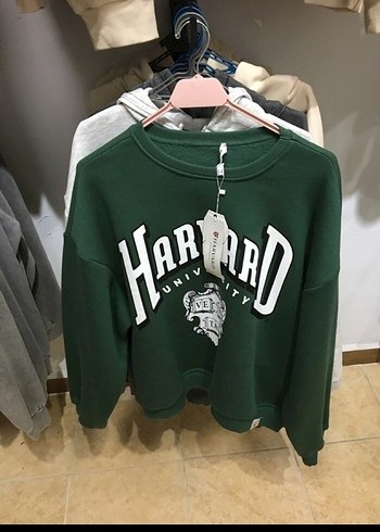 Harvard Baskılı Yeşil Kadın Sweatshirt