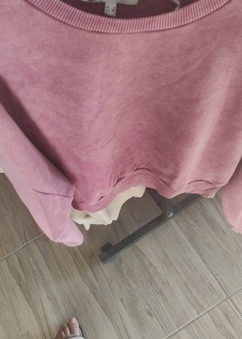 s Beden pembe Renk Salaş Kesim Pembe Batik Desenli Kadın Sweatshirt