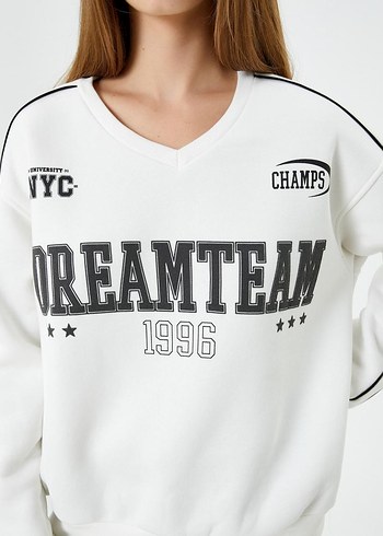 xs Beden Beyaz Baskılı Kadın Sweatshirt