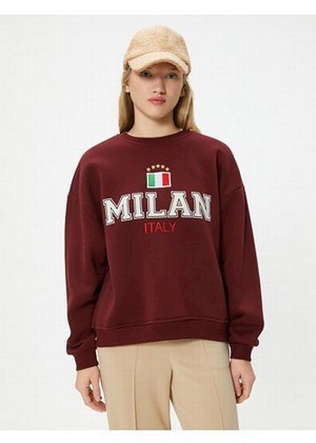 Bordo Oversize Milano Baskılı Sweatshirt