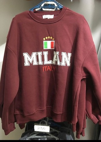 m Beden Bordo Oversize Milano Baskılı Sweatshirt